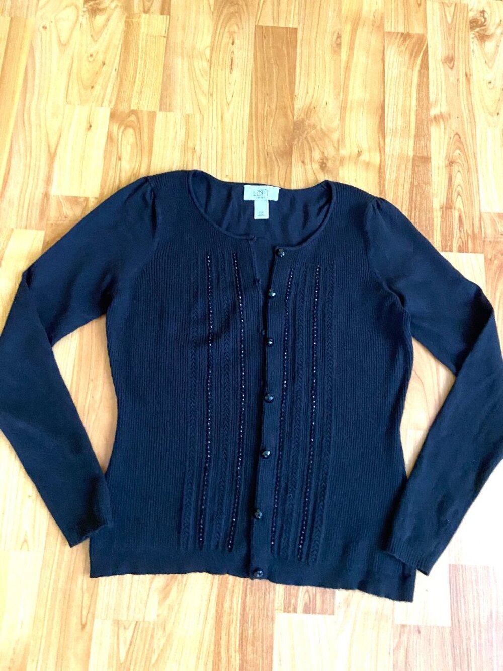 Beaded Black Button Front Cardigan Ann Taylor Loft